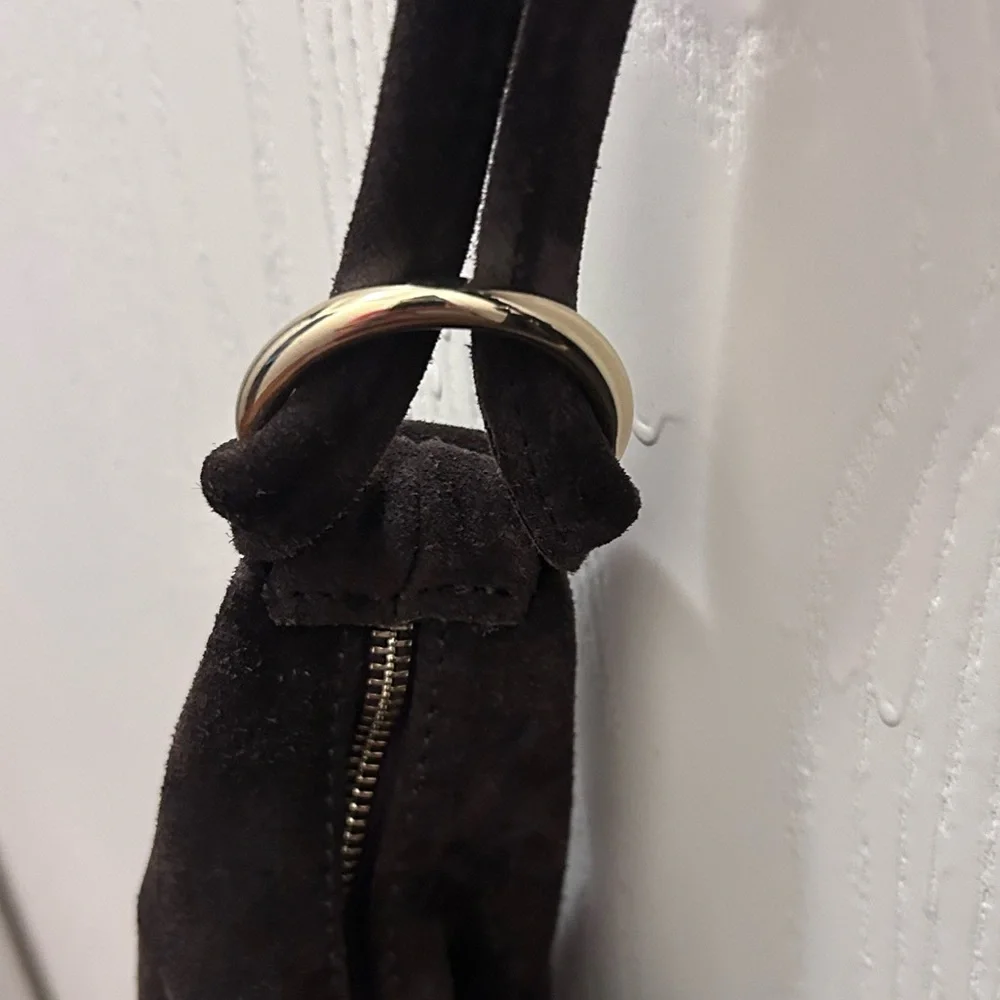 Marlon Made In Italy Dark Brown Suede Hobo Bag- Genuine Leather - Picture 4 of 16